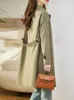 معاطف الخندق للسيدات ftlzz الربيع الخريف أزياء واحدة من الدرجة الواحدة صدر طويل سيدة أنيقة معطف طية صلب صلب السترة