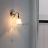 Wall Lamps IWHD Flower Glass Copper Wall Lamp Sconce Pull Chain Switch LED Bedroom Bathroom Mirror Stair Light Nordic Modern Wandlamp HKD230814