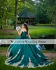 Yeşil Meksika Charro Quinceanera Omuz Kapalı 3D Çiçek Boncuklu Korse Vestido de Debutantes