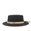 Berretti di lana uomini donne cappello Fedora piatto con cintura retrò Trilby Panama Jazz taglia 56-58 cm