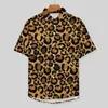 Camicie casual maschile eleganti camicie per vacanza leopardata marrone stampato animale estate camicette vintage top stampato a maniche corte più dimensioni