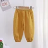 Calça algodão infantil calças calças contos verão outono inverno bambu orgânico musselina macia casual regenhose Kinder 230812