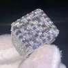 Wedding Rings Iced Out Ring for Men Real Gold Plated Prong Setting Copper CZ Stones Hip Hop Fashion Jewelry Trend 230814