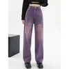 Damesjeans Vrouwen Purple High Street American Fashion Streetwear Style Wide Leg Jean Vrouwelijke Baggy Trouser Straight Denim Pants