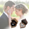 Jewelry Pouches Wood Ring Box Magnet Heart Shaped Soft Interior Holder Handmade Wooden Presentation Chest