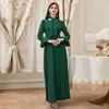 Casual jurken vrouwen elegante maxi 202 lente herfst a-line massief lange mouw ruche slanke turkachtige avond robe Vestido