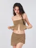Spódnice 2 -częściowe letnie stroje Ruched Mesh Bandeau i elastyczne nieregularne mini spódnice streetwearne ubrania estetyczne