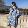 Kadın Ceketleri 2023 Sonbahar ve Kış Houndstooth Taklit Mink Vinvet Velvet Korece Versiyon Gevşek Orta Uzunlukta Örme Kabuklu Ceket