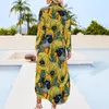 Casual Dresses Cute Birds Print Chiffon Dress Yellow Flower Elegant Aesthetic Female Sexy Custom Clothing Big Size 4XL 5XL