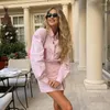 Casual Dresses 2023 Fashion Pink Stripe Two Piece Set Womens Outifits Autumn Sexig långärmad skjortor Matchande High midje minikjol