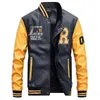 Men s jackets jas mannen borduurwerk honkbal pu lederen jassen slanke fit college luxe fleece piloot casaco masculino 230814