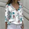 Blouse blouse bloemen met dames blouse gedrukte shirts Tops tops lange mouw revers knop down zomer gemonteerde dames blusas