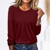 Frauenblusen Frauen losen fit obere weiche, atmungsaktive Dame plissen Pullover Einfacher hautfreundlicher T-Shirt-Bluse für den Herbst O Hals