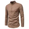 Men's T -skjortor Solid Color Casual Slim Standing Collar Long Sleeve Business Shirt Foder