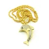 Anhänger Halsketten Hip Hop Frauen Süßes Delphin Ewelry CZ Crystal Bling Out Pendant Kette Halskette Schmuck Gold 30 "Z59