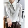 Frauenpolos 2023 CEKCYA Bluse für Frühling Herbst Ladies Boutique Design Peaked Revers Plain French Stylish Shirt Female Chic Outfit