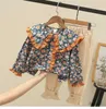 Conjuntos de roupas novas meninas primavera outono floral camisa de manga comprida blusa + calças casuais 2 peças conjunto de roupas