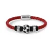 Bracelet en cuir masculin bouton de football en acier inoxydable noir simple