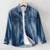 Casual shirts voor heren massief vintage katoenen jeans shirt mannen lange mouwen afslaan kraag mode denim habille homme ts-695