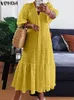 Sukienki plus size 5xl 5xl Vonda Sukienka koszuli Summer Summer Sexy V Neck Buttons pół rękawie długie Maxi Vestidos Bohemian elegancka szata imprezowa 230812