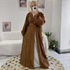 Ethnic Clothing Muslim Beading Open Abaya Silk Full Dresses Cardigan Kimono Long Robe Gowns Jubah Middle East Ramadan Arab Islamic