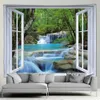 Tapestries Forest Waterfall Landscape Tapestry Outdoor Garden Poster Nature Tropical Greenery Simple Modern Style Wall Hanging Wall Screen