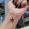 Chains Ancient Gold Craft Creative Small Gourd Pendant Chinois Classic Classic Natural Red Chalcedony Collier Exquis Bijoux