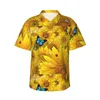 Casual shirts voor heren zonnebloem vlinderheren Hawaiiaanse knop met korte mouwen Down Beach Tropical Floral