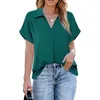 Kobiety dla kobiet Kobiety Summer Roll-up krótkie rękawy Bluzki Lapel z kołnierzem V-Neck plisowane z przodu swobodny tunik biznesowy Top Lose Work Shirt