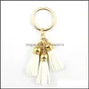 Keychains Lanyards Zwpon Boho Style Mixcolor Casual Veet Leather Tassel Women Keychain Bag Pendant Car Key Chain Ring Holder Jewelry Dhogh