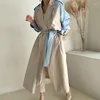 Frauen Trench Coats Damen Frühling Herbst Classiclong Jacke mit Gürtel weibliche Feste Farbe Revers Windbreaker Mantel für Frauen