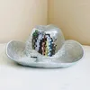 Berets Mirror Glass Cap Fashion Ball Cowboy Hat Glittering DjHat Hiphop Stage