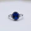 2023 European and American Retro S925 Sterling Silver Platinum Mandkerchief Sapphire Ovale Bijoux Polydrole Women's Ring
