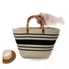 Commuter Bag New High Capacity Striped Tote Bag Spliced Bamboo Knot Handbag Fashion Cotton Thread Woven Bag