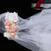 Bruids sluiers witte zachte tule bruiloft sluier velo de novia boda roze poney bloemen kralen kanten hoofdband voor vrouwen veu noiva voile mariage