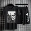 Men's Tracksuits Anime Berserk Two Piece Suits Black Sports Suit Casual Set Cotton Short Sleeve Shirt Summer Drawstring Shorts Fifth Pants