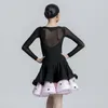 Stage Wear 2023 Dress Vestido de Dança Latina Preto Mangas compridas Performance Girls Ballroom Competition Practice SL8053