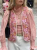 Damesvesten borduurwerk bloemenprint kort vest voor vrouwen herfst mode roze mouwloze Cardigan Lady Vacation High Street Waistcoat