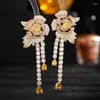 Dangle Earrings Micro Pave Cubic Zirconia Colorful Flower Tassel Designer Designer Brand Jewelry Camellia Elings