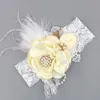 Feather Chiffon Flower Diamond pannband nyfödda baby fotoprops hårtillbehör Little Princess Pearl Stone Spets breda pannband