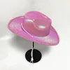 LED White Light Up Cowboy Hats Neon Cowgirl Hat Holographic Rave Fluorescent Hats With Adjustable Windproof Cord For Halloween Costume Accessories