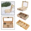Storage Bottles Wooden Tea Box 4/6/8 Section Clear Lid Compartment Container Bag Chest