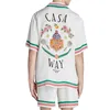 24ss Casablanca camisa estilo curto conto de fadas castelo estampa solta encaixe masculino e feminino camisas de manga curta da moda casablanc