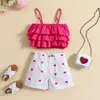 Clothing Sets 2023-04-14 0-6Years Kids Girls Pants Suit Sleeveless Ruffle Vest Tops Heart Print Shorts Fafshion Clothing