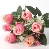 Kwiaty dekoracyjne 32 cm jedwabny piwonii różowy różowy sztuczny bukiet 7 dużych głowa