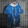 Męskie bluzy ocean 3D View Drukuj Men krótki rękawa streetwearu z kapturem słodkie koszulki Top elegancki moda sznurka pullover jesienna ponadgabariacie