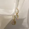 Boucles d'oreilles cerceaux vintage en trois dimensions exquises du soleil Temperrament mère Shell Moon Pendant plaqué avec de l'or 18 carats pour les femmes
