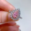 Küme halkaları bahar qiaoer klasik 925 gümüş 4 7 mm armut pembe safir yüksek karbon elmaslar kadınlar yüzük nişan güzel takılar