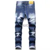Heren jeans mannen scheurden Skinny Denim Jeans Blue Holes Jeans Italiaanse stijl stretch denim broek hoge kwaliteit mannelijke slanke denim broek 38 J230814