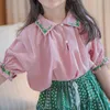 衣類セット春夏の新しい女の子の服セットカントリースタイルの女の子かわいい刺繍ブラウス+ワイドレッグパンツロパコンジュントパラ